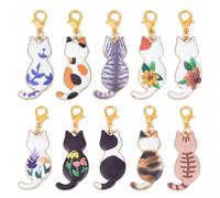 HOBBIESAY 20Pcs 10 Styles Clip on Cat Charm 45mm Kitty Dangle Charms with Lobster Clasp Pet Cat Craft Charm Cute Animal Pendant for Jewelry Making