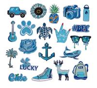 HOBBIESAY 20Pcs Assorted Blue Iron On Patches Summer Beach Style Sew On Patches Hawaii Embroidered Patch Mixed Style Appliques Supplies for Clothes Jackets Backpack Jeans Decoration