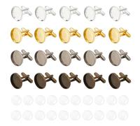 HOBBIESAY 20Sets Blank Cufflinks Bulk 18mm Brass Cufflink Studs with Cabochon Setting Tray and 16mm Glass Cabochons Metal Cufflinks Settings Tray: 16mm