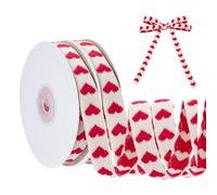 HOBBIESAY 20Yards 2Pcs Red Heart Ribbon 0.59 Inch Stitched Cotton Ribbon with Red Heart Pattern Soft Fabric Love Cloth for Gift Wrapping Crafting Valentine’s Day and DIY Decoration