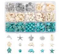 HOBBIESAY 210Pcs Turquoise Turtle Beads Ocean Theme Turquoise Sea Beads Starfish Beads Gemstone Stone Spacer Beads for Jewelry Making Hole:1-3mm