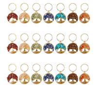 HOBBIESAY 21Pcs 7 Styles Tree of Life Keychain Gemstone Tree of Life Pendant Keychain Gemstones Key Chain Charm Alloy Pendant Keychain for Handmade DIY Bag Charms Keyring