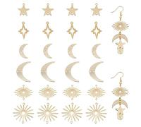 HOBBIESAY 24Pcs 6 Styles Moon Sun Star Connectors Charms 24K Gold Plated Dangle Charm Brass Links Charms Small Double Hole Pendant for DIY Bracelets Earring Necklace Jewelry Making