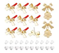 HOBBIESAY 24Pcs Bowknot Stud Earring 11x16x4mm Golden Alloy Stud Earring Findings Metal Studs Earring Posts with Loop and 50Pcs Plastic Ear Nuts for Christmas Jewelry Earrings Making