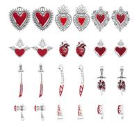 HOBBIESAY 24Pcs Red Heart Charms Bulk Enamel Sword Charms Gothic Scared Heart Pendants Punk Style Bleeding Sword Dangle Pendants for Bracelets Necklaces Keychains Jewelry Making DIY Gift