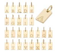 HOBBIESAY 26PCS Alphabet Charms Golden Stainless Steel A-Z Pendants Letter Charm Rectangle Initial Charm Double Sided Alphabet with Jump Rings for DIY Necklace Bracelet Earrings Jewelry Making