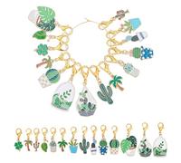 HOBBIESAY 28Pcs 14 Styles Enamel Alloy Crochet Stitch Marker Cute Cactus Potted Plants Removable Crochet Stitch Marker Charms with Lobster Claw Clasps for Crocheting Knitting Quilting Supplies