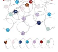 HOBBIESAY 28Pcs 7 Styles 18.1mm Chakra Crystal Ring Jewelry Gemstone Rings Silver Wire Wrapped Irregular Crystal Ring Colorful Raw Crystals Natural Stone Rings for Women Birthday Christmas