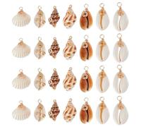 HOBBIESAY 28Pcs 7 Styles Natural Shell Charms Bulk with 18K Gold Plated Spiral Wire Summer Beach Shell Charms Ocean Theme Seashell Pendants for Bracelet Necklace Earring Jewelry Making Hole: 1.6-2mm