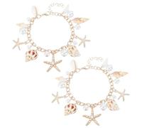 HOBBIESAY 2Pcs 18.5cm Shell Bracelet Starfish Bracelet Ocean Life Bracelets Boho Summer Beach Bracelets Beach Jewelry with Pearl Alloy Golden for Women Summer Souvenirs Jewelry Gift