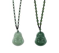 HOBBIESAY 2Pcs 2 Colors Maitreya Buddha Green Pendant Necklace Smiling Buddha Pendant Jade Crystal Beaded Rope Chain Lucky Amulet Jewelry Buddhist Necklace Gift for Men Women