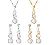 HOBBIESAY 2Pcs 2Colors Long Pearl Earrings Sets Tassel Pearl Dangle Necklace Sets for Women Pearls Tassel Rhinestone Earring Jewelry Set for Bridal Wedding Party Birthday Gift