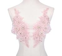 HOBBIESAY 2Pcs 3D Pink Flower Pearl Beaded Patches Sequin Flower Lace Appliques Embroidered Sew on Floral Lace Patches Sequin Bead Floral Patch for Wedding Bridal Dress Sewing Craft DIY Clothes
