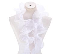 HOBBIESAY 2Pcs 4m Pearl Trim Organza Lace Ribbon 16cm Wide White Pleated Fabric Ribbon Chiffon Edging Trimmings for Sewing Craft Wedding Bridal Dress Clothes Embellishment