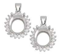 HOBBIESAY 2Pcs 925 Sterling Silver Pendant Base Open Back Bezel Blank Tray Gemstone Support Pendant Base for 12x10mm Oval Cabochon Pendant Jewelry Making Hole: 3×3.5mm