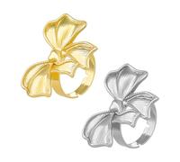 HOBBIESAY 2Pcs Bow Ring Stackable Open Ring Metal Stacking Rings Adjustable Women Opening Rings Light Gold and Platinum Jewelry for Party 0.67 Inch Inner Diameter 1.04 Inch Bowknot