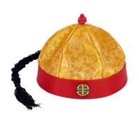 HOBBIESAY 2Pcs Chinese Ancient Royal Emperor Hat Adult Chinese Royal Hat Chinese Qing Dynasty Emperor Hats Vintage Royal Cosplay Hat with Braid Ponytail Traditional Oriental Costume Wear for Party