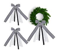 HOBBIESAY 2PCS Christmas Wreath Black White Stripe Farmhouse Theme Burlap Bows Christmas Tree Topper Wreath Decor Halloween Garland Bow Craft for Tree Wall Front Door Decor 17.7 * 9.4 Inches