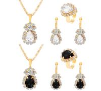 HOBBIESAY 2Pcs Crystal Jewelry Sets Teardrop Dangle Earrings Necklace Ring Set Rhinestone Wedding Prom Costume Jewelry for Girlfriend Mom Friend Gift, Rhinestone, No Gemstone