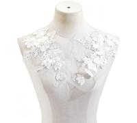 HOBBIESAY 2PCS Flower Beaded Lace Applique White Floral Sew on Decorative Patch with Pearl Beads and Rhinestones 26x16cm Embroidered Flower Patches Decor for DIY Wedding Bridal Dress