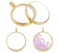 HOBBIESAY 2PCS Memory Locket Charms Round Real 18k Gold Plated Photo Charms Living Floating Memory Locket Bridal Wedding Bouquet Frame for Bouquet Decoration Key Chain Necklace Making