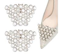 HOBBIESAY 2Pcs Pearl Rhinstone Shoe Clips Decorative Bridal Wedding Shoe Clips Charms 5x7cm White Pearl Flower Shoes Charms Crystal Beads Shoes Buckle Clip Jewelry for Heels Flats Women Brides