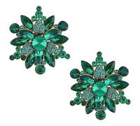 HOBBIESAY 2Pcs Rhinestone Flower Brooch Pin Emerald Gemstone Vintage Brooch Antique Gold Tones Austrian Crystal Rhinestone Flower Shape Brooch Pin Decorations for Parties