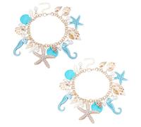 HOBBIESAY 2Pcs Shell Bracelet Starfish Bracelet Ocean Life Bracelets Boho Summer Beach Bracelets Beach Jewelry with Pearl Alloy Golden for Women Summer Souvenirs, 20.4cm, Alloy, no gemstone