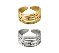 HOBBIESAY 2Pcs Stainless Steel Layered Band Rings Size 6-8 Multi-Layer Stackable Finger Rings Adjustable Cracked Open Ring Trendy Boho Ring Set for DIY Women Bridal Wedding Party Decoration