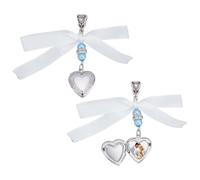 HOBBIESAY 2Pcs Wedding Bouquet Photo Charm 45mm Alloy Wedding Bouquet Pendant Decorations With Bow-Knot Styled Pendent Antique Silver for Wedding Party