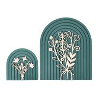 HOBBIESAY 2PCS Wooden Arch Boho Decor Mid Century Modern Shelf Decor Object Aesthetic Decoration Farmhouse Wall Decors Floral Mid Century Wall Art for Living Room Kitchen Bedroom Dark Green