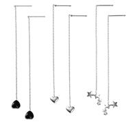 HOBBIESAY 3 Pairs Heart Star Threader Earrings Silver Bar Ear Threads Long Chain Threader Earring Elegant Earring Supplies for Women Daily Party Wear