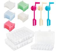 HOBBIESAY 3 Set Eembroidery Floss Organizer Kit with Organizer Boxes Bobbin Winder Markers Cross Stitch Thread Storage Set with Hard Plastic Bobbins in 5 Colors for Craft DIY Sewing Supplies