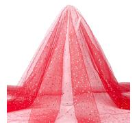 HOBBIESAY 3 Yard Red Tulle Glitter Tulle Fabric Soft Sparkly Tulles Fabric Bulk Star Sequin Tulled for Wedding Arch Drapes Photography Backdrop Decor Bridal Veil Tutu Skirts DIY Sewing Crafts