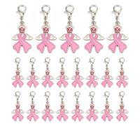 HOBBIESAY 30 pcs Alloy Enamel Pendant Breast Cancer Awareness Pink Ribbon Charms Lobster Claw Clasps Connector Pendants for Earrings Bracelets Necklace DIY Making Jewelry Making Accessories