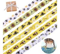 HOBBIESAY 30 Yards 6 Rolls Spring Bee Ribbons for Crafts 0.39 Inch Wide Flower Bee Grosgrain Ribbons Yellow Honey Ribbon Trim Decorative Craft Gift Ribbon Polyester for Gift Wrapping Sewing