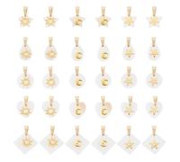 HOBBIESAY 30Pcs 15 Styles Shell Pendants Ocean Beach Seashell Charms Shaped Connector Charms Sun Moon Star Slice Natural White Shell Pendants for DIY Jewelry Making Supplies