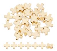 HOBBIESAY 30Pcs Cross Spacer Beads 8mm 24K Gold Plated Crucifix Cross Bead Tibetan Style Connector Cross Beads for DIY Bracelets Earring Necklace Jewelry Making,Hole:1.5mm