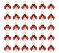 HOBBIESAY 30Pcs Red Enamel Ladybug Pendants Imitation Pearl Bead Alloy Charms Golden Tone Bracelet Earring Charms Flying Insect Loose Dangle Pendants for DIY Craft Embellishments