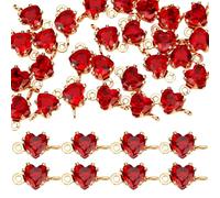 HOBBIESAY 30PCS Red Heart Charms Connectors 18K Gold Plated Heart Link Pendant Cubic Zirconia Brass Hearts Connector Jewelry Findings Crystal Bead Link for Necklaces Bracelet Earrings Jewelry Making