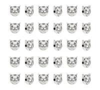 HOBBIESAY 30Pcs Silver Cat Beads Bulk Small Cat Spacer Beads 2mm Hole Bracelet Bead Tibetan Flat Cats Bead Cute Kitty Charms for DIY Bracelet Necklace Jewelry Making Craft