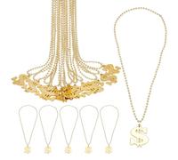 HOBBIESAY 32PCS Dollar Sign Necklaces Plastic Fake Dollars Chains Jewelry Gold Chain Bulk Chain Necklace Chains with Dollar Sign for Mardi Gras Hip Hop Casino Theme Party Men Women Rapper Jewelry