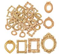 HOBBIESAY 36Pcs 6 Styles Vintage Mini Picture Frames Small Resin Table Frame for Jewelry Display Antique Tiny Wall Photo Frame Mixed Gold Color for Christmas DIY Photo Holiday Party Decoration