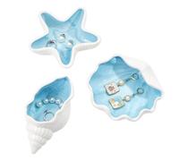 HOBBIESAY 3PCS 3 Styles Starfish Shape Ceramic Jewelry Tray Aqua Shell Trinket Dish Conch Shape Ceramic Jewelry Tray Ring Earring Holder Ocean Themed Trinket Plate Decorative Earring Rings Bracelet