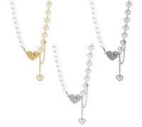 HOBBIESAY 3Pcs Heart Pendant Necklace Set Natural Pearl Necklace For Women Elegant Heart Pendant Necklaces Women Necklaces for Decor Jewelry 15.55 & 16.54 Inch With 2.5x1.1 Inch Hearts
