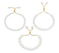HOBBIESAY 3Pcs Natural Pearl Slider Bracelets 18K Gold Plated for Women Adjustable Pearl Beaded Bracelets Set Summer Style Bracelet Jewelry for Bride Wedding Gifts 1.22 to 2.71 Inch
