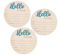 HOBBIESAY 3Pcs Newborn Announcement Sign 5.9Inches Round Wooden Hello World Newborn Name Board Birth Stat Plaque Photo Prop Gifts Blue for Hospital Home Nursery Shower