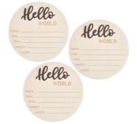 HOBBIESAY 3Pcs Newborn Announcement Sign 5.9Inches Wooden Hello World Board Newborn Welcome Sign Round Information Board Decroation and Gifts Black for Hospital Home Nursery