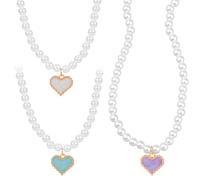 HOBBIESAY 3Psc 3Colors Pearl Beaded Necklaces Pearl Necklace with Heart Pendant 19.09Inch White Round Heart Beaded Necklaces Vintage Minimalist Necklace Jewelry Accessories Gifts