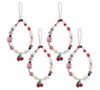 HOBBIESAY 4 Pcs Colorful Phone Charms Strap Beaded Phone Bracelet Strap with Cherry Charm Aesthetic Cell Phones Accessories for Keychain Case Car Key Bag Backpack Purse Decoration